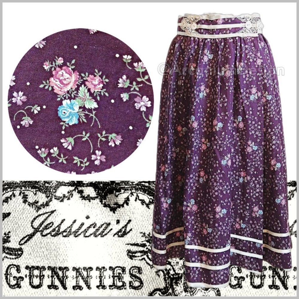 SOLD Vintage Gunne sax Jessica McClintock Gold tag Cottage Prairie Skirt pockets